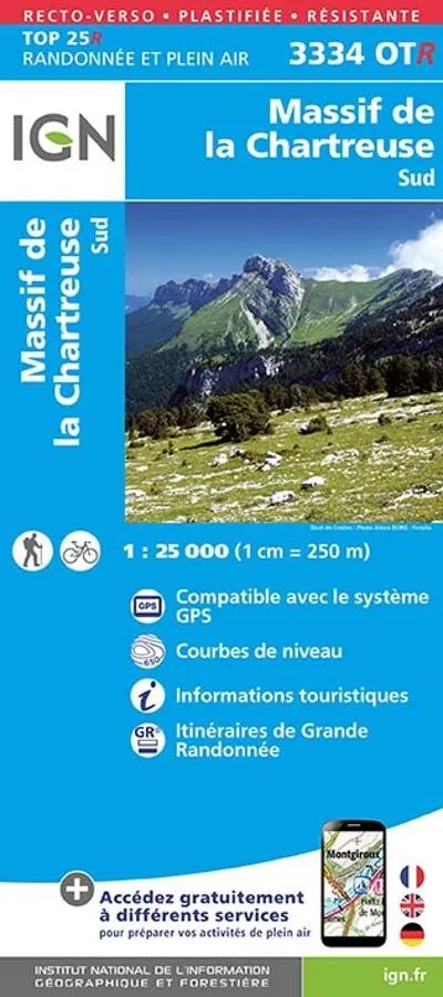 Carte IGN massif chartreuse sud 3334OTR série Top 25 Résistante — recto