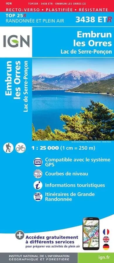 Carte IGN embrun les orres lac serre poncon 3438ETR série Top 25 Résistante — recto