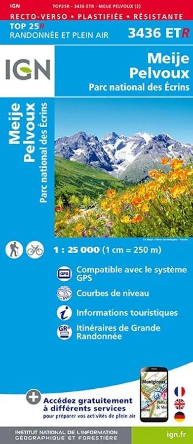 Carte IGN parc des ecrins pelvoux meije 3436ETR série Top 25 Résistante — recto