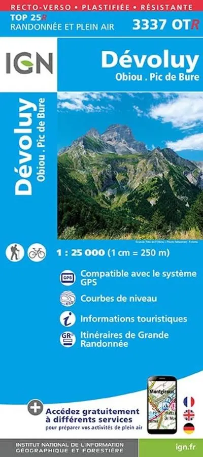 Carte IGN devoluy obiou pic de bure 3337OTR série Top 25 Résistante — recto