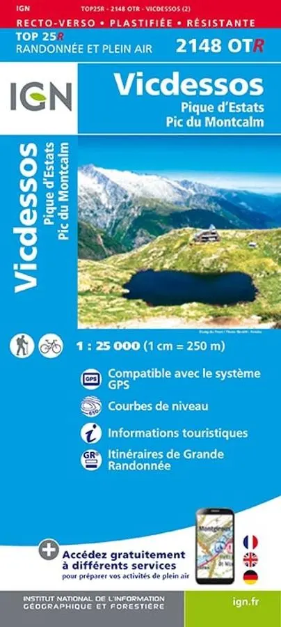 Carte IGN vicdessos pic estats montcalm 2148OTR série Top 25 Résistante — recto