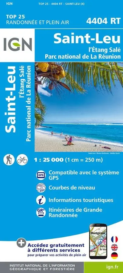 Carte IGN saint leu etang sale ile reunion P4404RT série Top 25 — recto