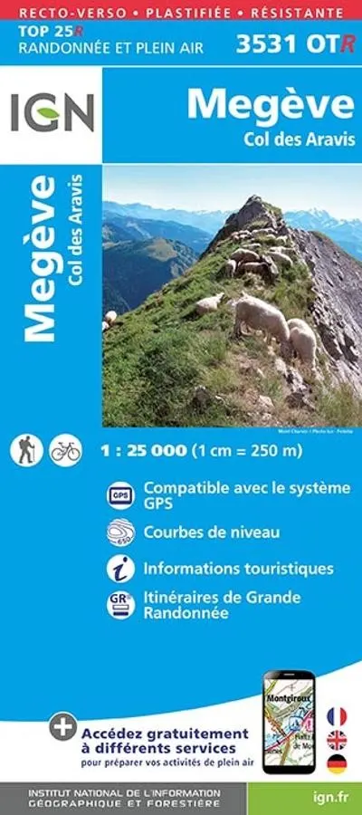 Carte IGN col des aravis megeve 3531OTR série Top 25 Résistante — recto