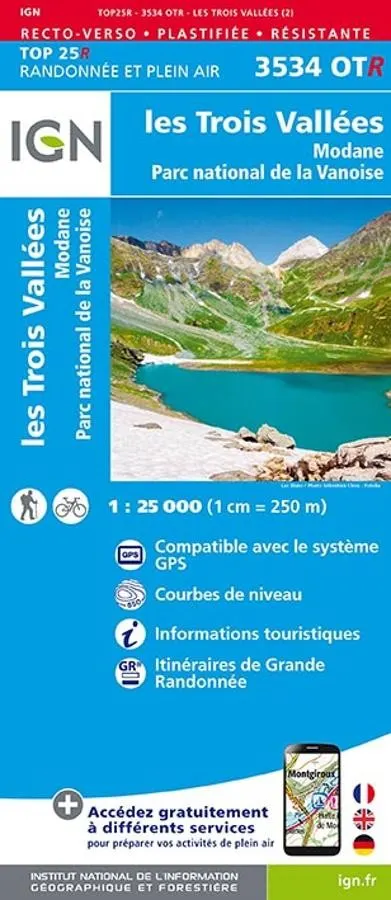 Carte IGN parc vanoise trois vallees modane 3534OTR série Top 25 Résistante — recto