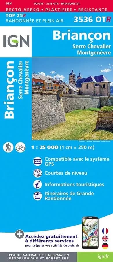 Carte IGN serre chevalier briancon montgenevre 3536OTR série Top 25 Résistante — recto