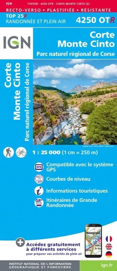 Carte IGN parc national corse corte monte cinto 4250OTR série Top 25 Résistante — recto