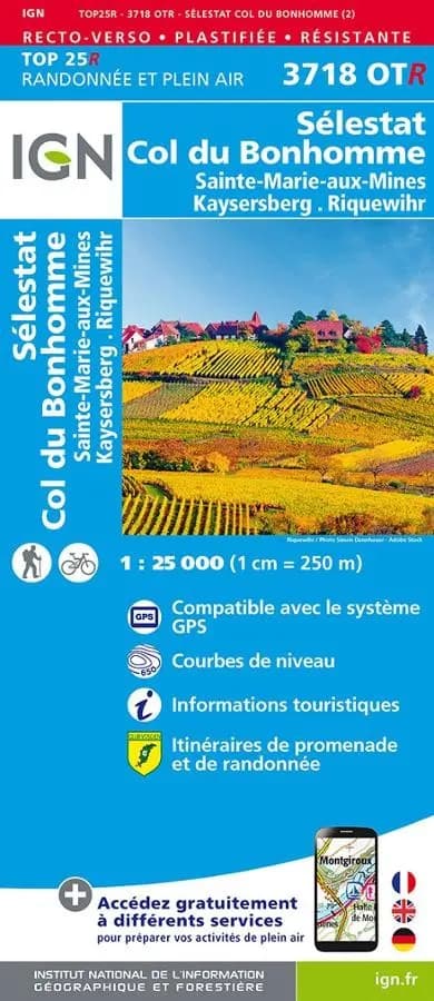 Carte IGN Sélestat Col du Bonhomme 3781OTR série Top 25 Résistante — recto