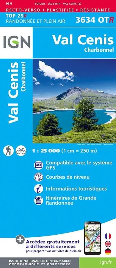 Carte IGN val cenis charbonnel 3634OTR série Top 25 Résistante — recto
