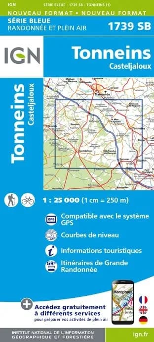 Carte randonnée Tonneins/Casteljaloux | série Bleue IGN — recto