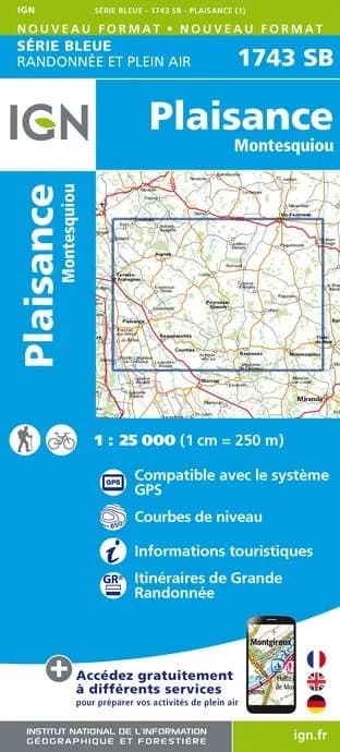 Carte randonnée Plaisance / Montesquiou | série Bleue IGN — recto