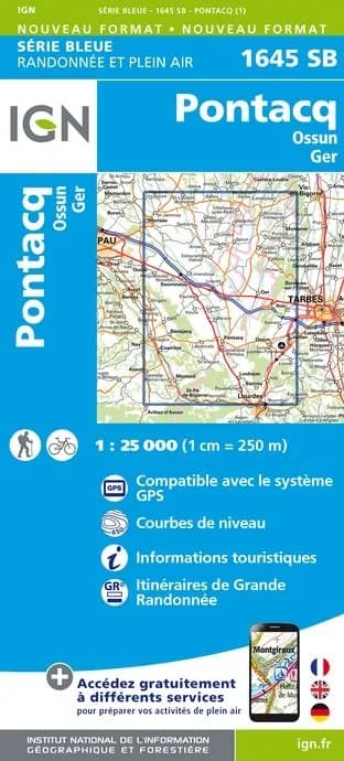 Carte randonnée Pontacq/ossun/Ger | série Bleue IGN — recto