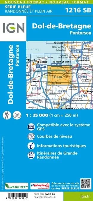 Carte randonnée Pontorson/Dol-de-Bretagne | série Bleue IGN — recto