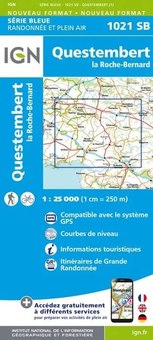 Carte randonnée Questembert / La Roche Bernard | série Bleue IGN — recto