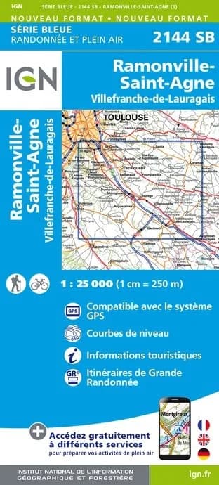 Carte randonnée Ramonville-St-Agne/Villefranche-de-Lauragais | série Bleue IGN — recto