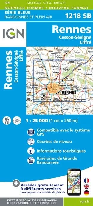 Carte randonnée Rennes/Cesson Sévigne / Liffre | série Bleue IGN — recto