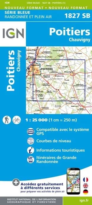 Carte randonnée Poitier/Chauvigny | série Bleue IGN — recto