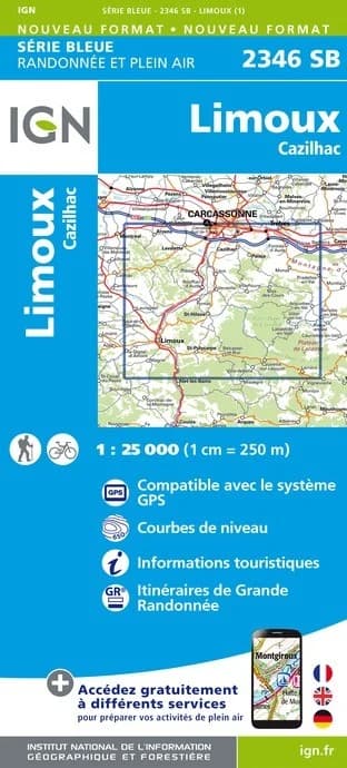 Carte randonnée Limoux/Cazilhac | série Bleue IGN — recto