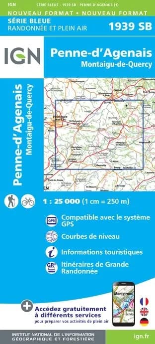 Carte randonnée Penne-d'Agenais/Montaigu-de-Quercy | série Bleue IGN — recto