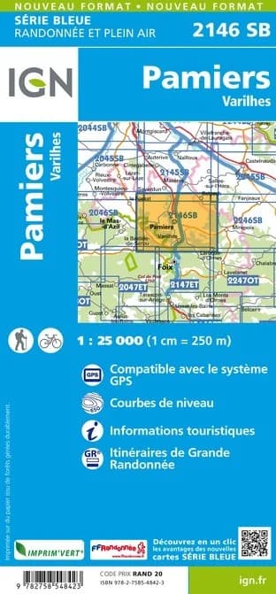 Carte randonnée Pamiers/Varilhes | série Bleue IGN — recto
