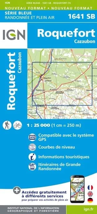 Carte randonnée Roquefort/Cazaubon | série Bleue IGN — recto