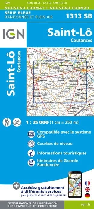 Carte randonnée St-Lô-St-Sauveur/Lendelin | série Bleue IGN — recto