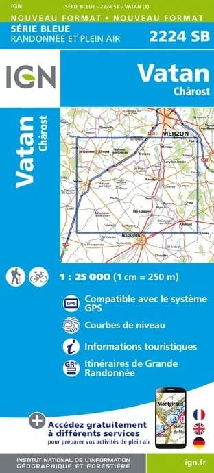 Carte randonnée Vatan - Chârost | série Bleue IGN — recto