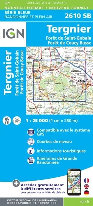 Carte randonnée Tergnier.la Fère.Forêts de Saint-Gobain et de Coucy Basse | série Bleue IGN — recto