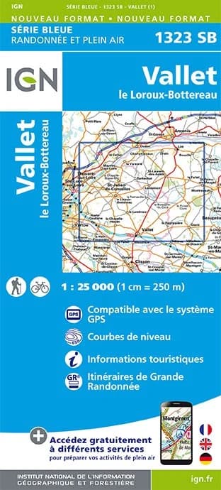 Carte randonnée Vallet/ Le Loroux-Bottereau | série Bleue IGN — recto