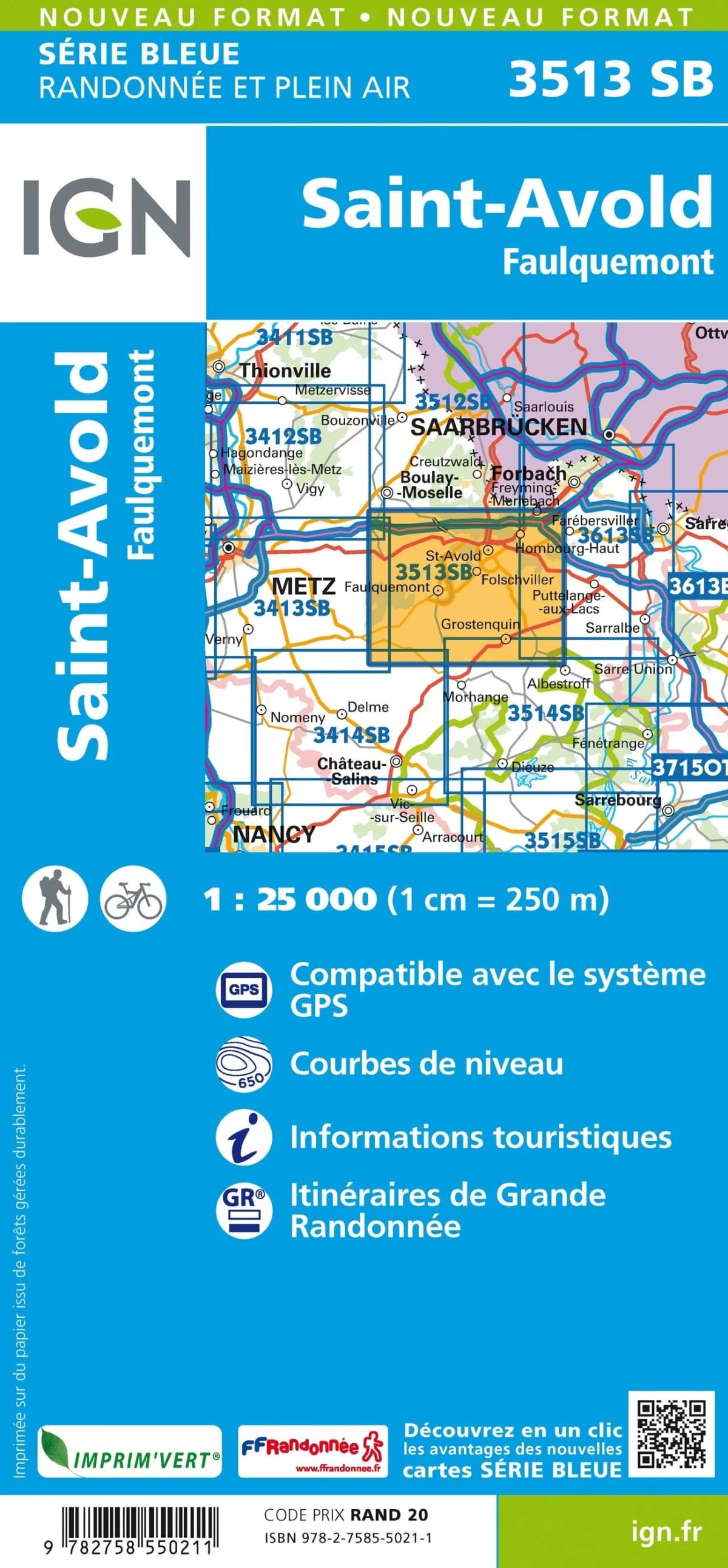 Carte randonnée St-Avold-Faulquemont | série Bleue IGN — recto