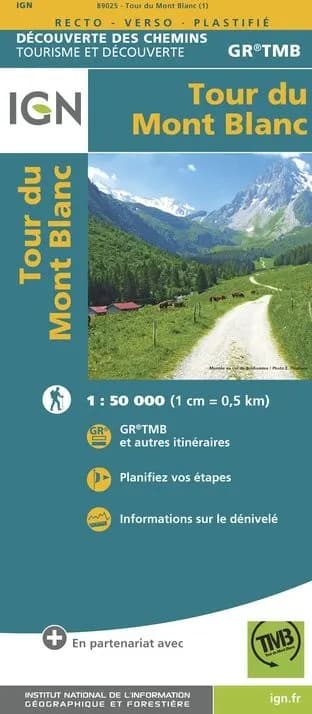 GRTMB | Carte randonnée chemin de Tour du Mont Blanc IGN — recto