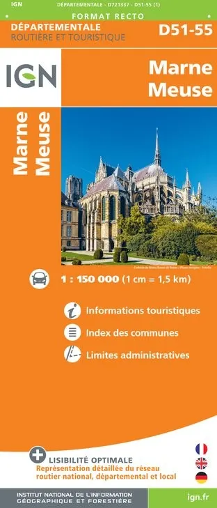 Carte routière IGN D721337 - D51-55 Marne Meuse — recto