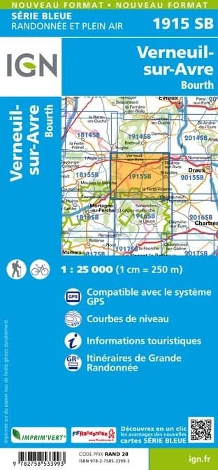 Carte randonnée Verneuil sur Arvre/Bourth | série Bleue IGN — recto