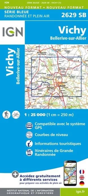 Carte randonnée Vichy/Bellerive sur Allier | série Bleue IGN — recto