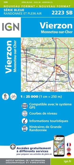 Carte randonnée Vierzon - Mennetou sur Cher | série Bleue IGN — recto