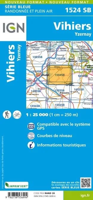 Carte randonnée Vihiers/Yzernay | série Bleue IGN — recto