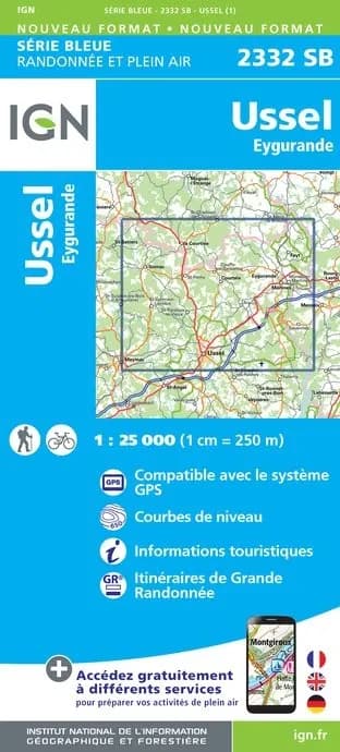 Carte randonnée Ussel/Eygurande | série Bleue IGN — recto