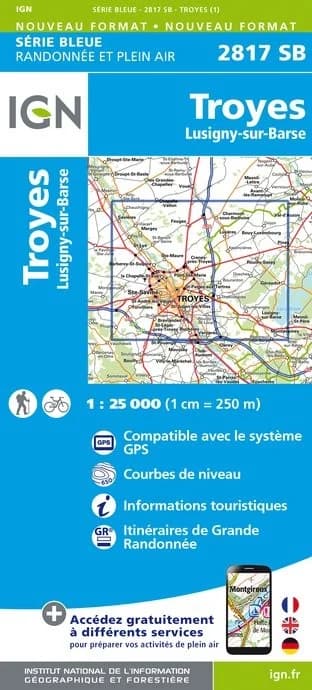 Carte randonnée Troyes / Lusigny sur Barse | série Bleue IGN — recto