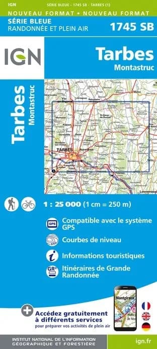 Carte randonnée Tarbes/Montastruc | série Bleue IGN — recto