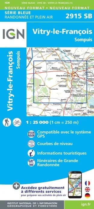 Carte randonnée Vitry-le-François/Sompuis | série Bleue IGN — recto