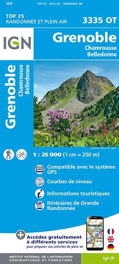 Carte IGN grenoble chamrousse belledonne 3335OT série Top 25 — recto