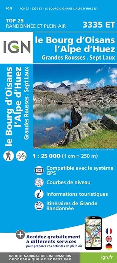 Carte IGN bourg oisans alpe huez grandes rousses sept laux 3335ET série Top 25 — recto