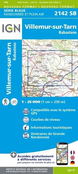 Carte randonnée Villemur-sur-Tarn/Rabastens | série Bleue IGN — recto