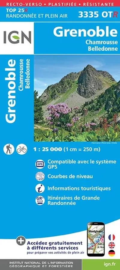 Carte IGN grenoble chamrousse belledonne 3335OTR série Top 25 Résistante — recto