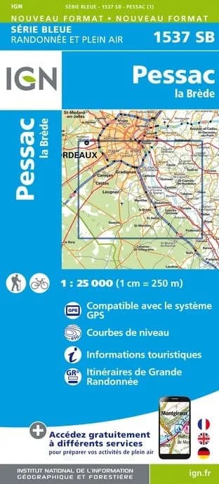 Carte randonnée Pessac/La Brède | série Bleue IGN — recto