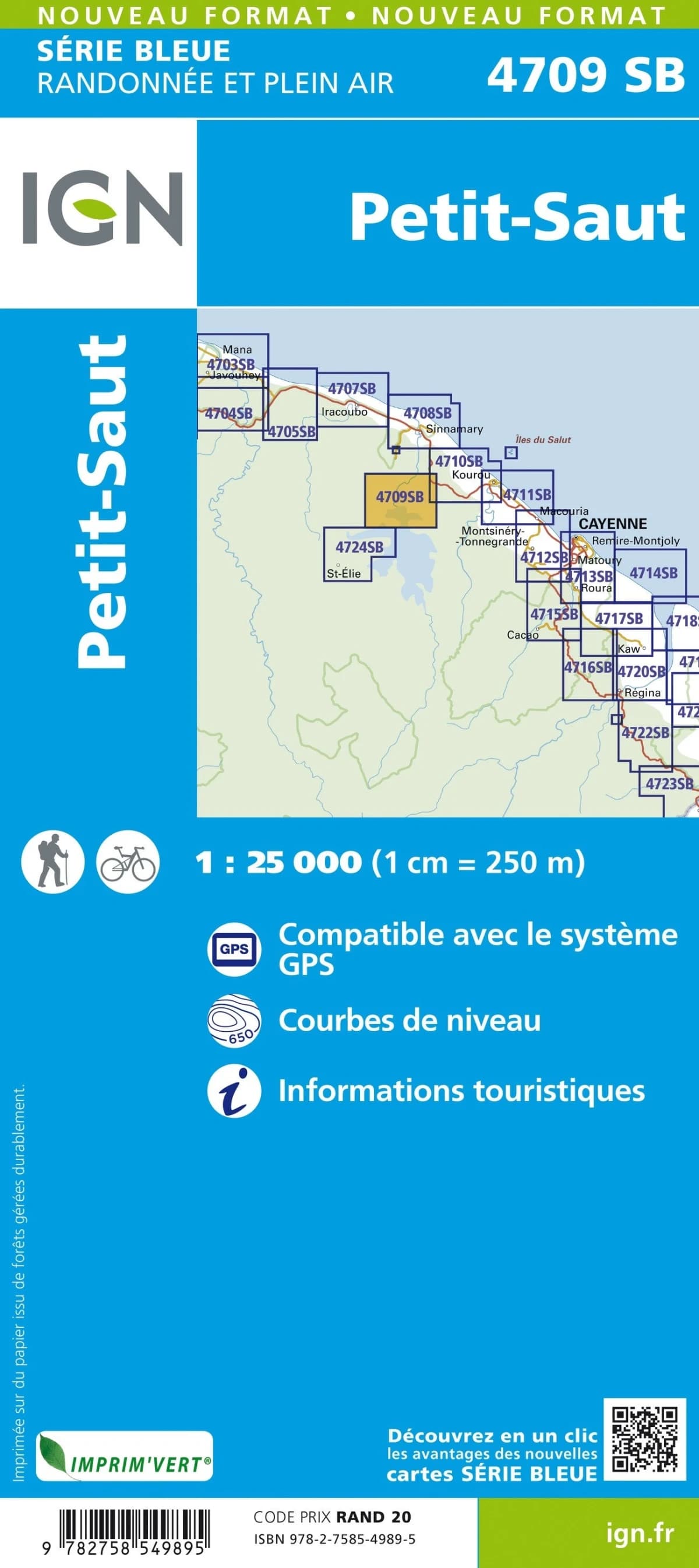 Carte randonnée Petit-Saut (Guyane) | série Bleue IGN — recto