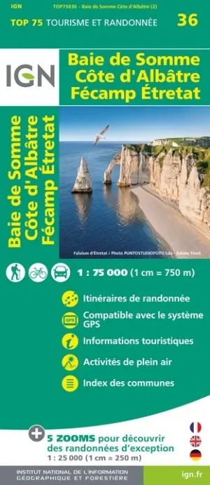 Carte tourisme Baie de Somme, Côte d'Albâtre, Fécamp, Etretat IGN Top 75 — recto