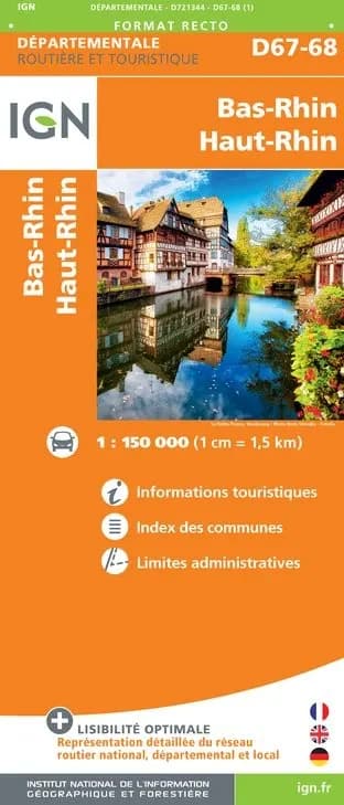 Carte routière IGN D721344 - D67-68 Bas-Rhin Haut-Rhin — recto