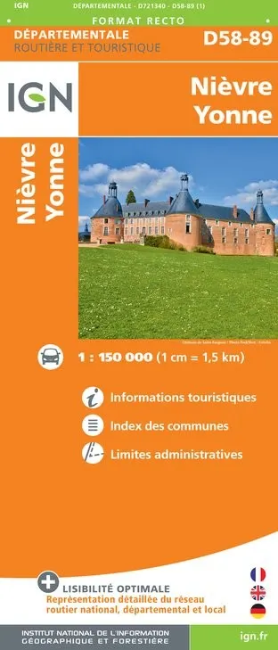 Carte routière IGN D721340 - D58-59 Nièvre Yonne — recto