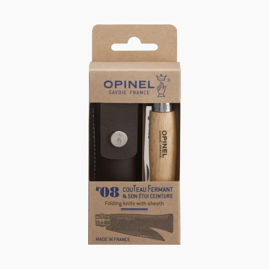 Coffret cadeau Opinel - Couteau pliant n°8 + étui lien cuir — vue 1