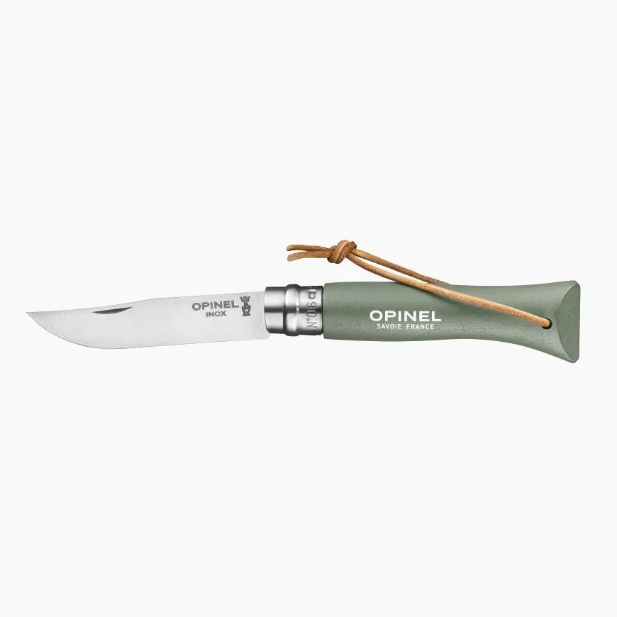 Opinel n°6 - Modèle baroudeur avec lien en cuir - Lame inox - Sauge — vue 1